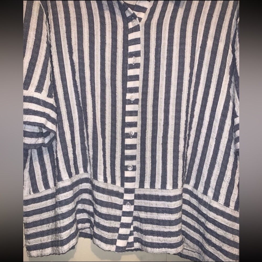 Jane and Delancey Blue and White Striped Button Down Shirt - Picture 2 of 7